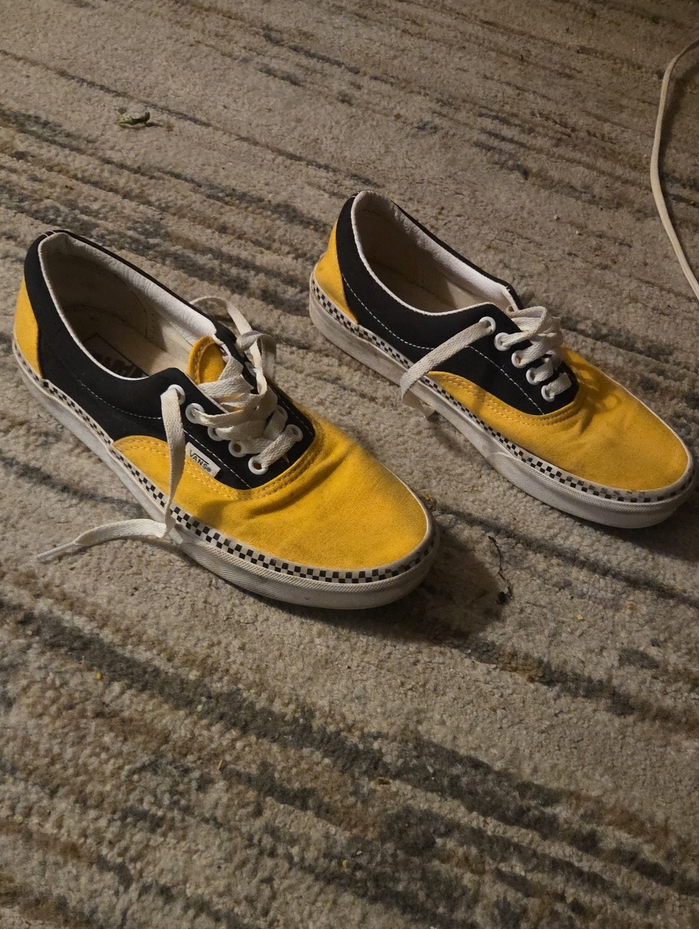 Vans Yellow and Black Low-Top Canvas Sneakers with Checker Trim